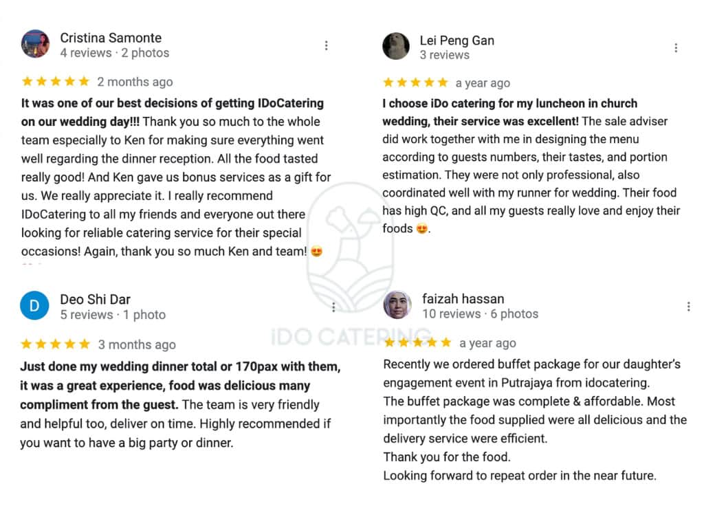 Honest and positive feedback reviews for idocatering food buffet catering service in malaysia