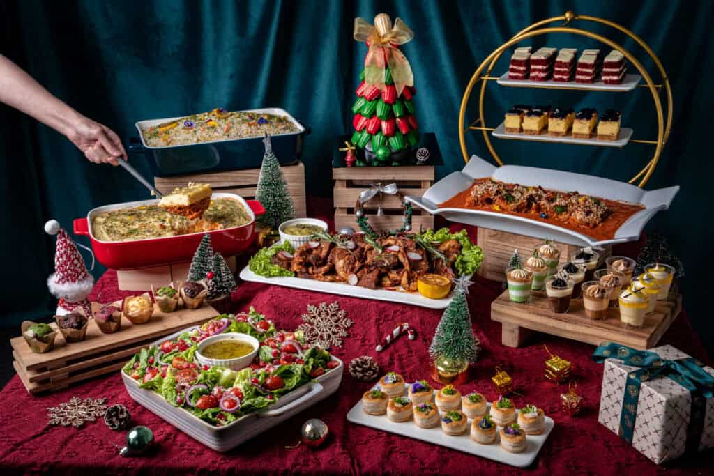 christmas catering featuring madeline tree dessert, lasagna and more by idocatering