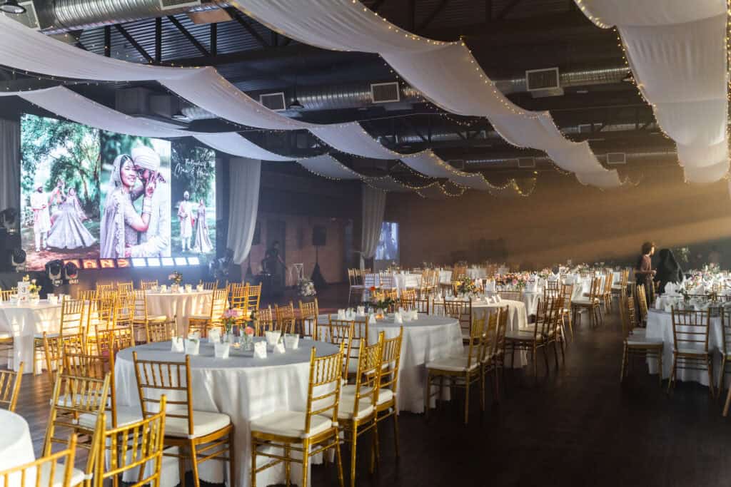 Elegant wedding setup for a mixed race chinese indian couple 