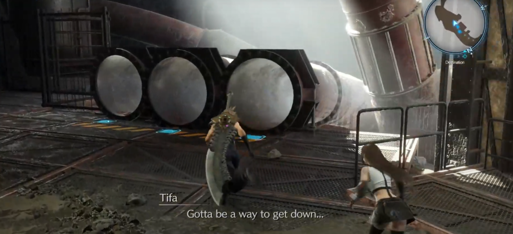 cloud and tifa using the pipes