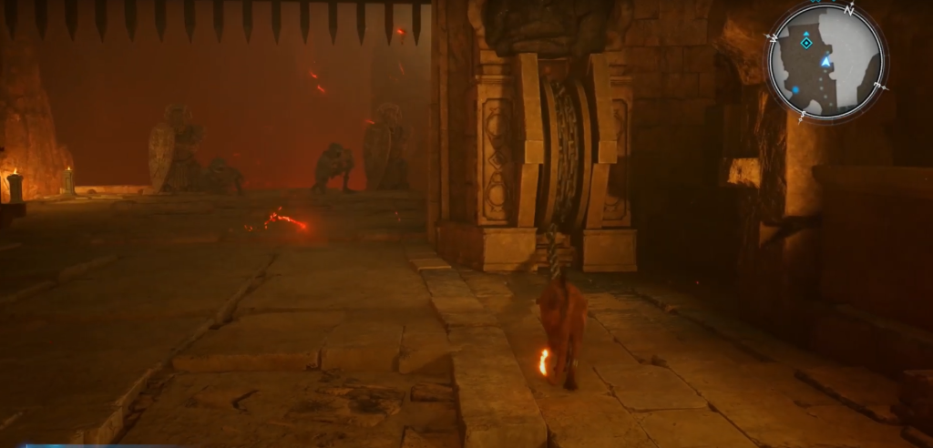 red opening a gate in a dungeon