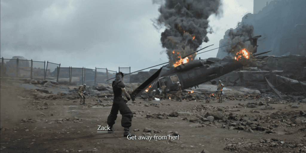 zack fights crashed helicopter