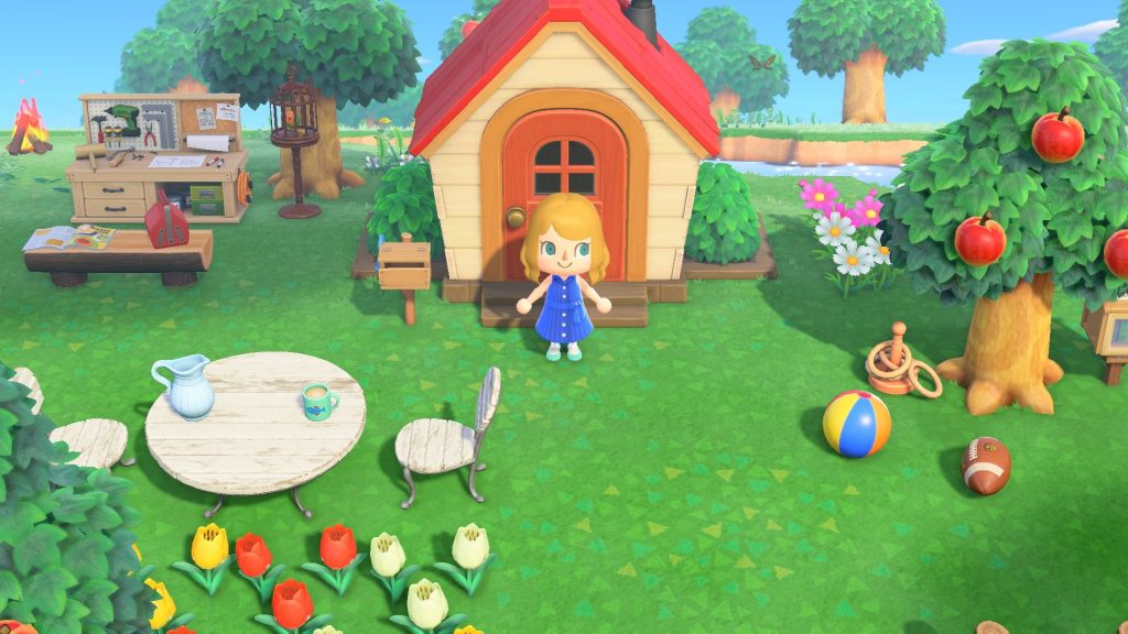 Animal Crossing character outside her house