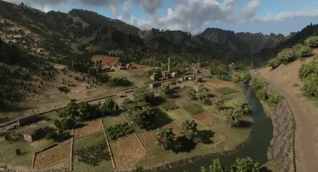 Kunar Province custom map in Arma Reforger featuring a large mountainous battlefield created by the community.
