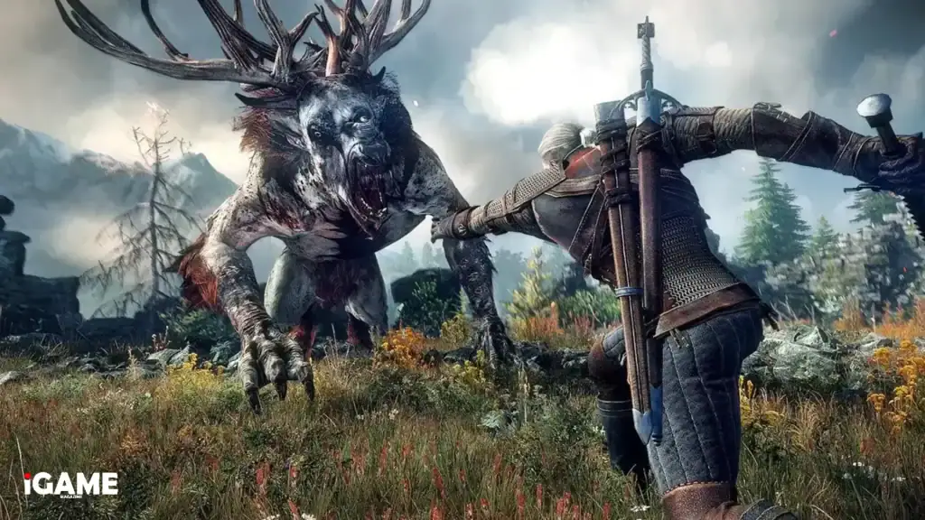 Geralt battling a Fiend in the Witcher 3 Multiplayer Mod