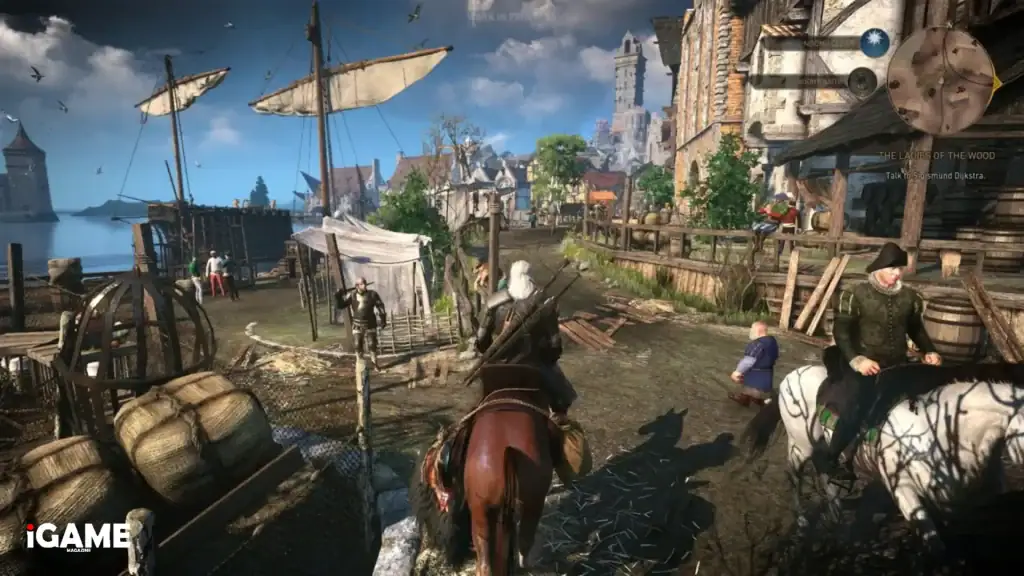 Geralt riding through Novigrad in The Witcher 3 Multiplayer Mod