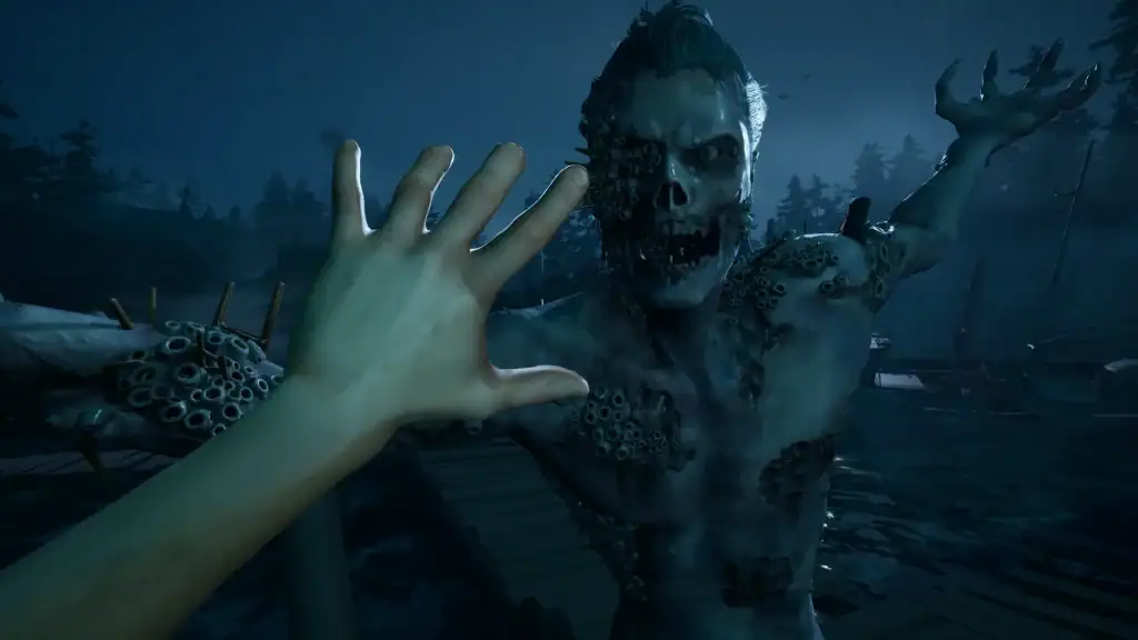 Mutated creature attacking a player in Last Harbor survival horror gameplay