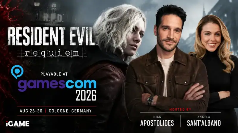 Nick Apostolides and Angela Sant’Albano hosting at Gamescom 2026