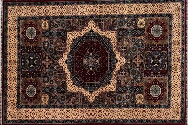 Colorful Persian Rug With Intricate Geometric And Floral Patterns, Central Medallion, Decorative Border.