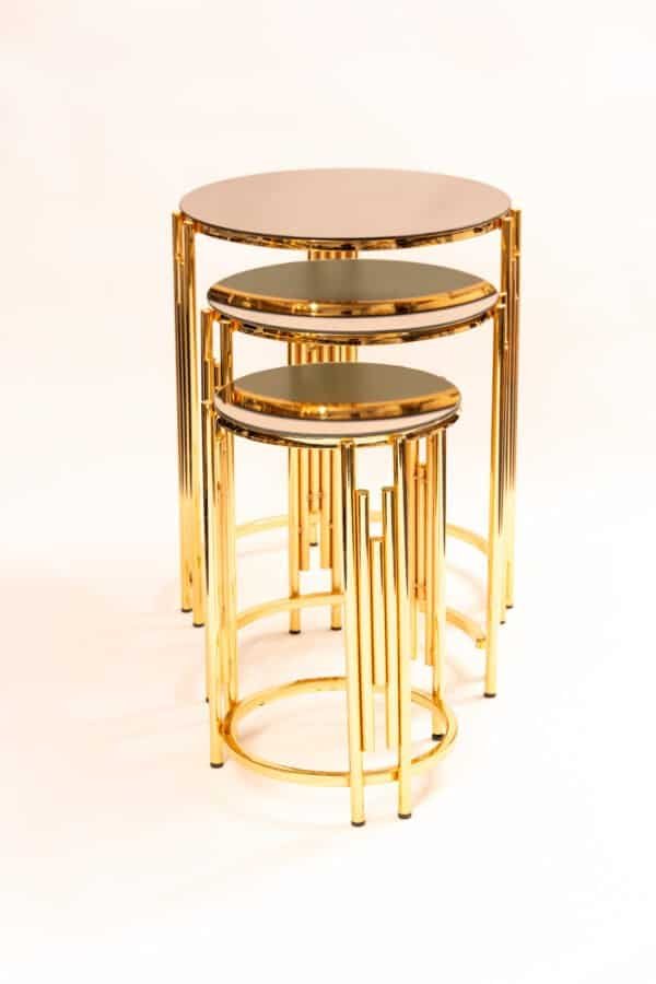 Luxury Gold Nesting Coffee Table  Modern Nesting Side Tables  Mirrored Glass Coffee Table Set  Round Gold Accent Tables  Small Space Coffee Table  Elegant Living Room Tables  Stackable Coffee Table Set  Contemporary Gold Table Furniture  3 Piece Nesting Table  High-End Coffee Table Design 