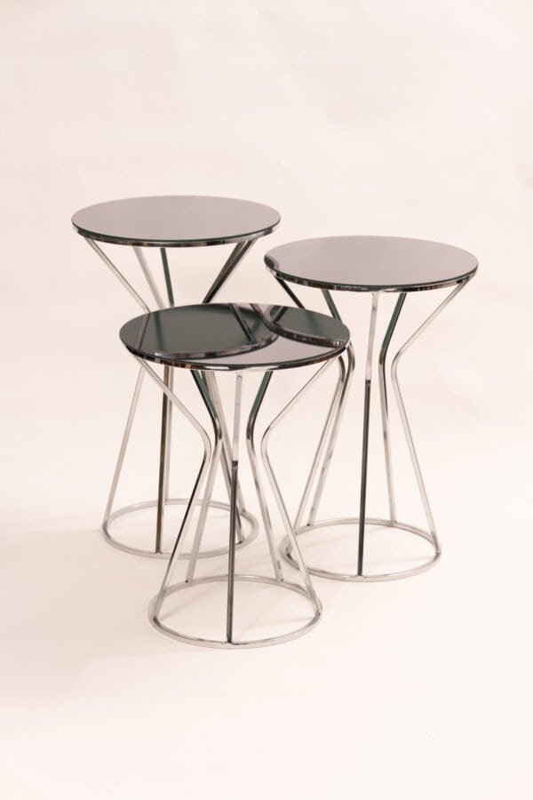 3-Piece Modern Nesting Side Tables With Black Glass And Chrome Frame