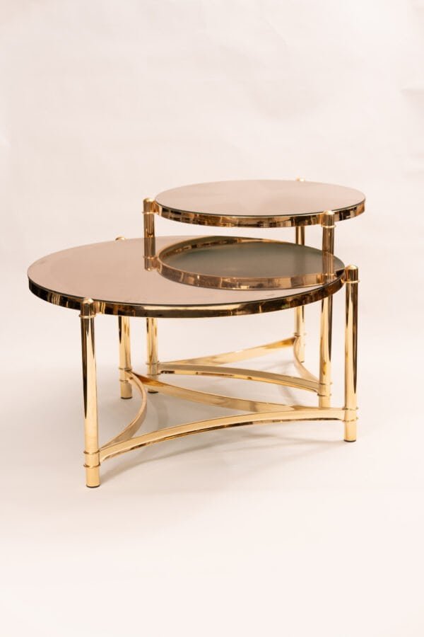 Modern 2 Piece Coffee Table Set With Round Glass Tops And Gold Polished Frame – Space-Saving Design