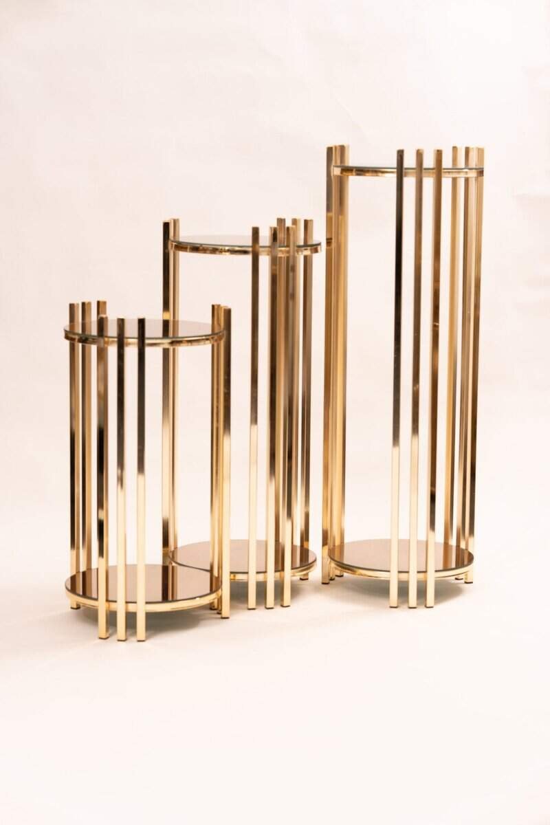 Modern Gold Pedestal Stand Set – 3-Piece Decorative Display Stands For Home Decor