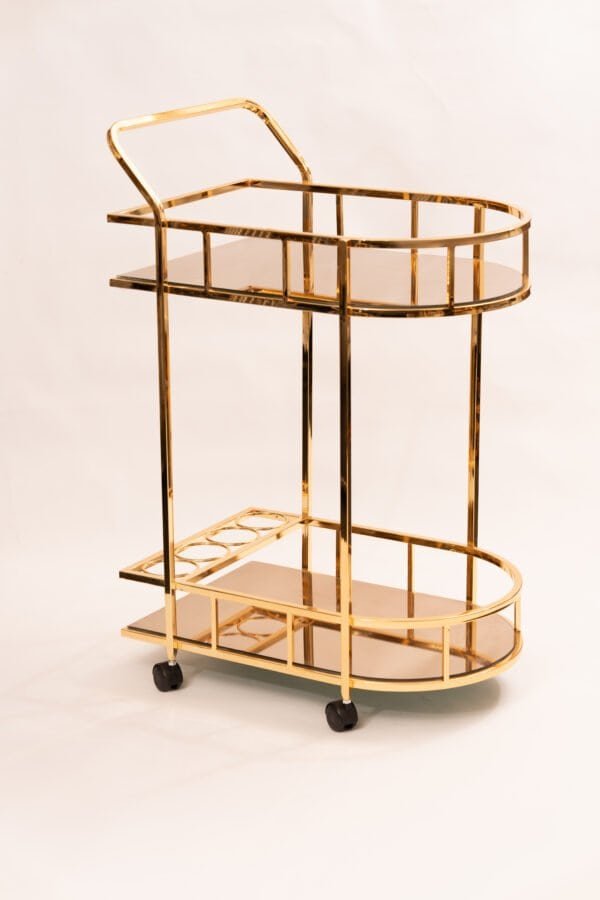 Luxury Gold Bar Cart With Glass Shelves