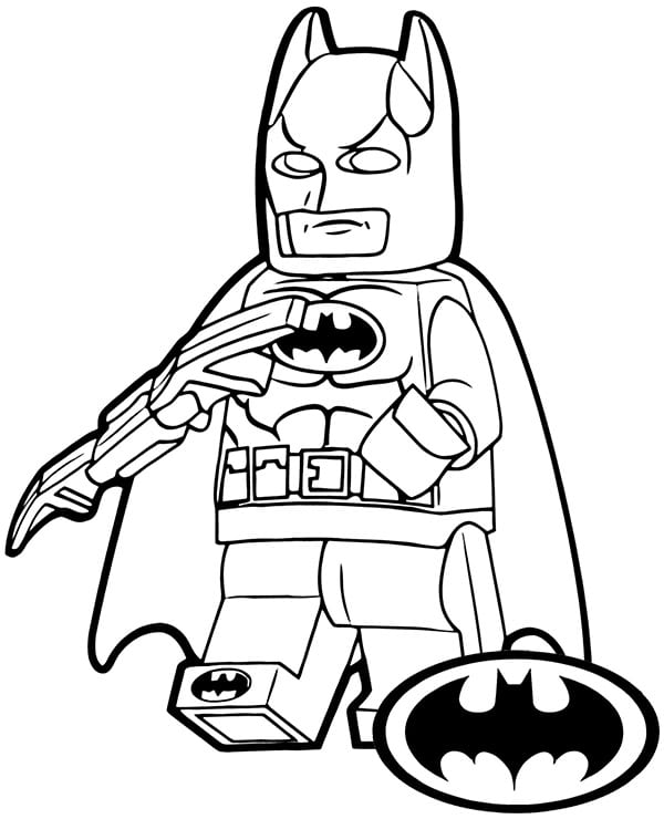 Dibujo de Lego Batman para imprimir y colorear, ideal para niños fans de los superhéroes y los perso.