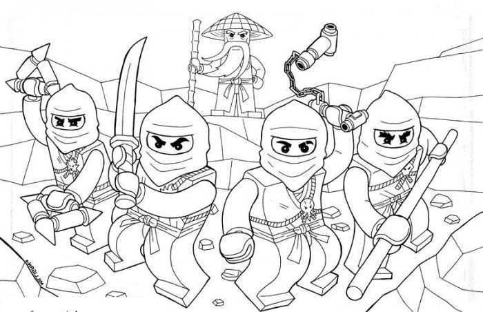 Dibujo de personajes de Lego Ninjago listos para colorear y imprimir en línea.