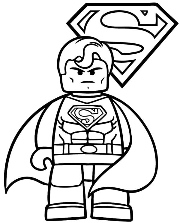 Imagen de un Lego superhéroe con símbolo de Superman para colorear.