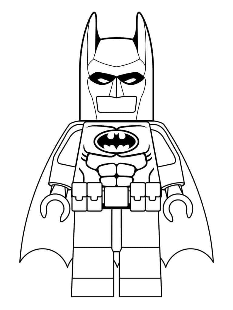 Dibujo de Lego Batman para imprimir y colorear, ideal para niños fans de los superhéroes y los bloqu.