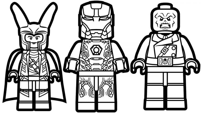 Dibujo de Lego superhéroes para colorear, ideal para niños y fans de los personajes de Lego.