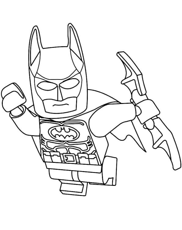 Dibujo de Lego Batman para imprimir y colorear, ideal para niños fans de los superhéroes y los perso.