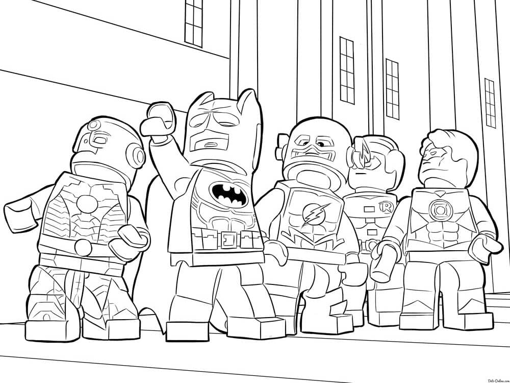 Imagen de personajes de Lego Batman listos para colorear.