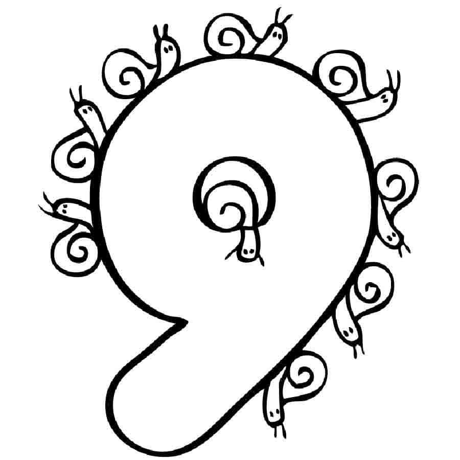 Número 9 para colorear, ideal para niños que aprenden los números.