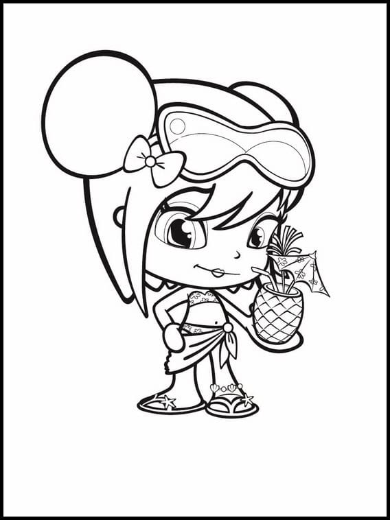 Dibujo de Pinypon con gafas de snorkel y piña para colorear, ideal para actividades infantiles y ent.