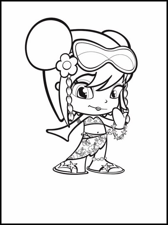 Dibujo de Pinypon con traje de baño y gafas de natación para colorear.