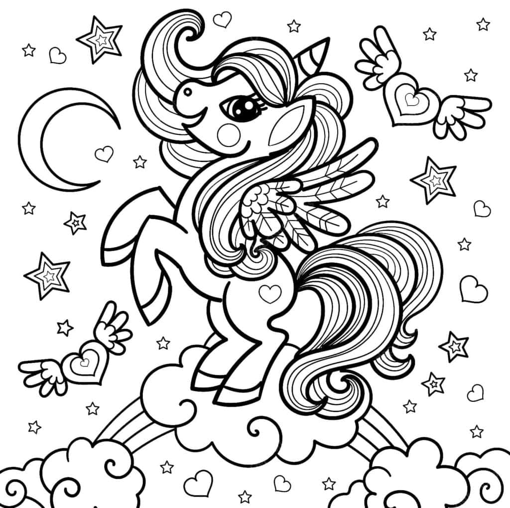 Unicornio de dibujos para colorear, ideal para niños y amantes de los unicornios, en un estilo diver.