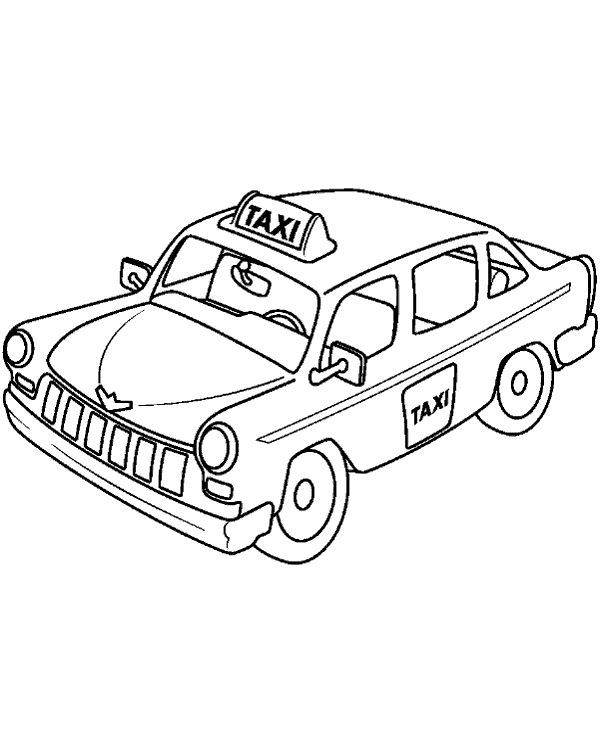 Dibujo de taxi para colorear, ideal para niños que aman los vehículos y los dibujos de coches.