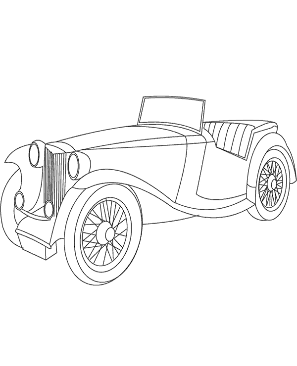 Auto vintage para colorear, dibujo de coche clásico para niños.