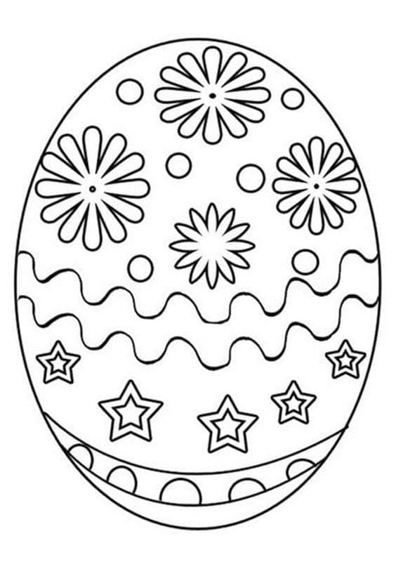 Huevo de Pascua con flores, estrellas y patrones para colorear en Pascua.