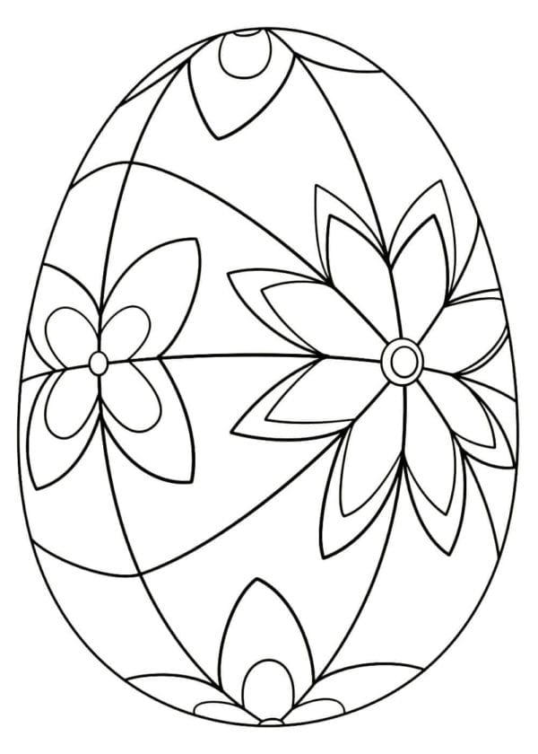Imagen de huevo de Pascua con flores para colorear y decorar.