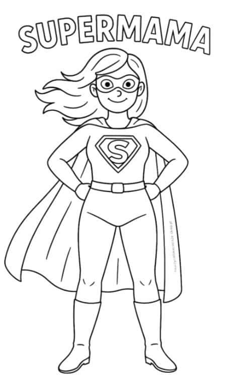 Supermama, mamá superhéroe para colorear