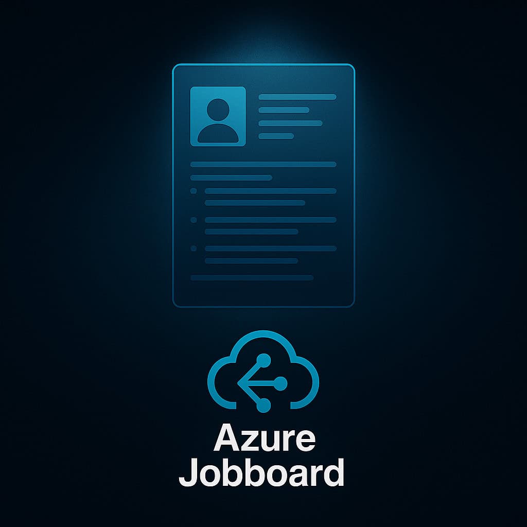 Azure Jobboard digitaal CV-venster (futuristisch design)