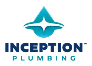 Inception Plumbing logo with a stylized blue water droplet and star above the words "INCEPTION PLUMBING" on a black background.