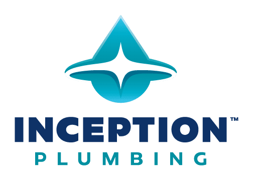 Inception Plumbing logo with a stylized blue water droplet and star above the words "INCEPTION PLUMBING" on a black background.