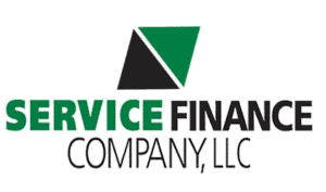 Service Finance Company, LLC logo featuring a green and black geometric shape above the company name in bold green and black text, reflecting their focus on finance options.