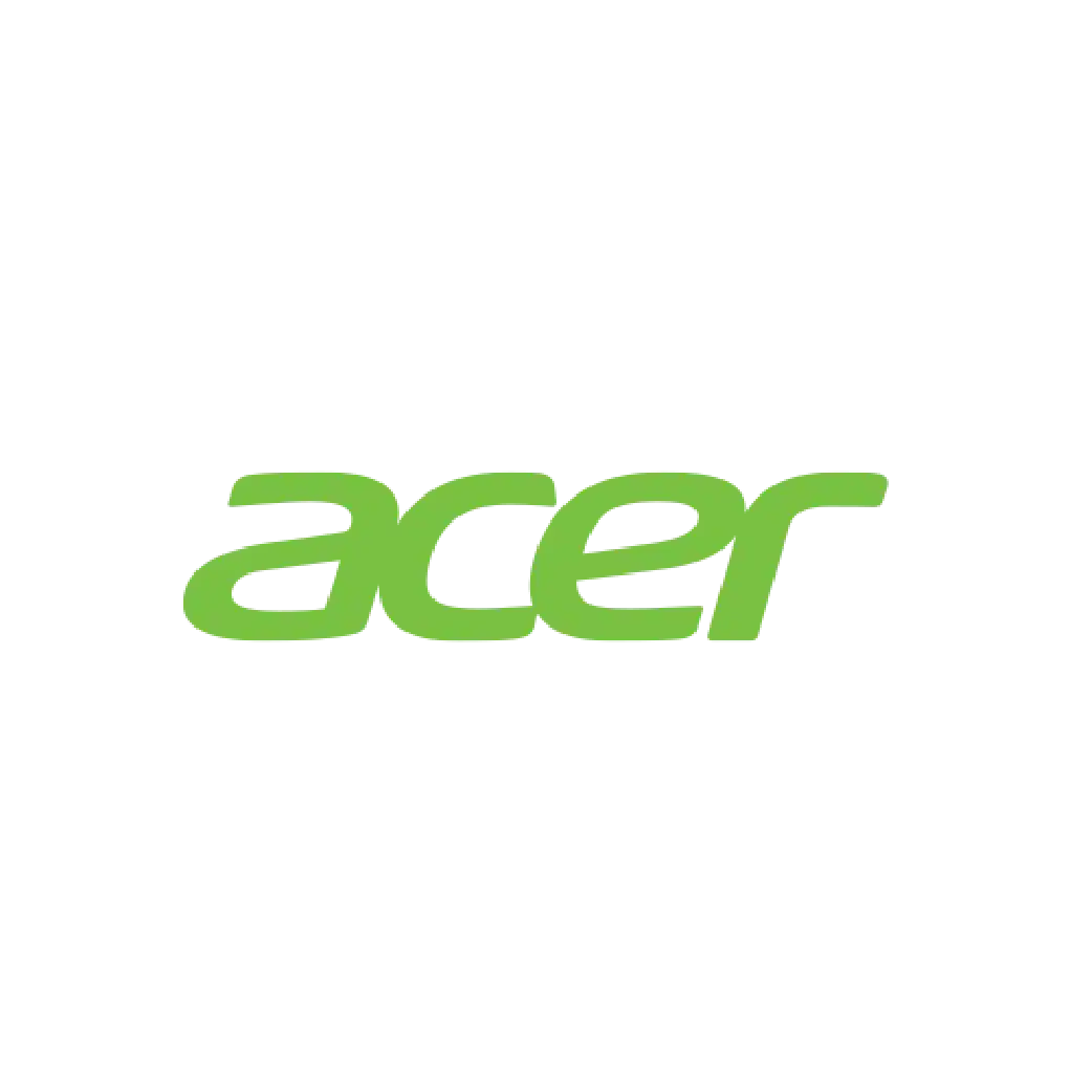 Acer logo on a white background, digital branding image, representing Acer's innovation and affordability in technology products, emphasis on sleek design and modern branding aesthetic.