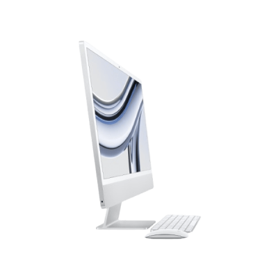 High-tech white desktop computer with slim monitor, keyboard, and mouse for innovative and affordable tech solutions. Suitable for modern office or home use.
