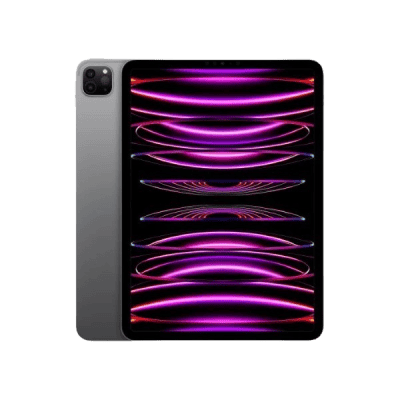 IPad Pro with vibrant purple neon swirl animation on screen, showcasing advanced technology and sleek design, ideal for premium tech and innovation themes in South Africa.