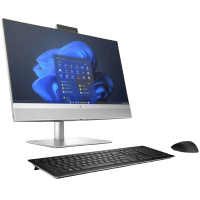 HP all-in-one desktop computer with sleek design and modern Windows interface for home and office use.