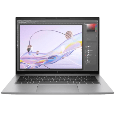 Laptop displaying digital art and graphic design software, showcasing high-performance technology for creative professionals.