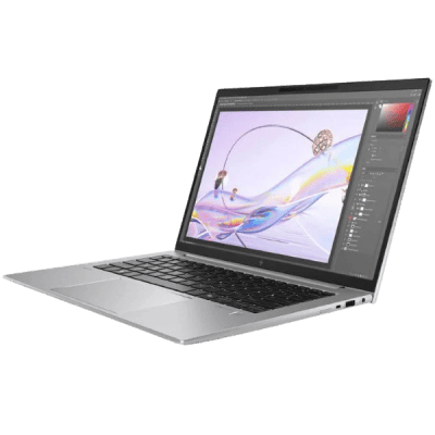Laptop showing digital art on screen, modern technology, creative design, high-resolution display, portable computer for design and work.