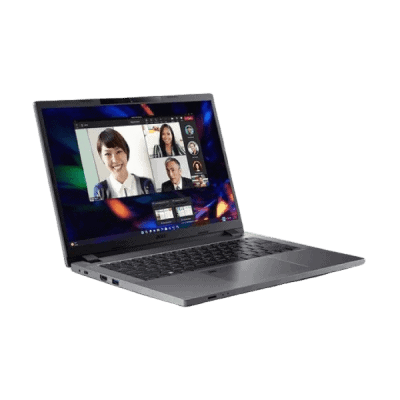 Laptop displaying a video conference with diverse participants, showcasing remote communication technology.
