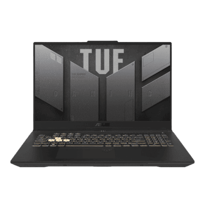 Gaming laptop with RGB keyboard and TUF branding, featuring a sleek design and advanced graphics for gaming and high-performance computing. Perfect for gamers seeking quality and affordability.