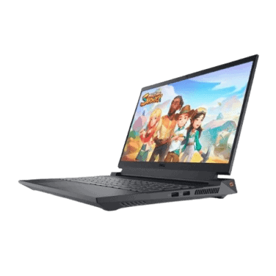 Laptop computer showcasing a colorful game or animation screen, ideal for gaming and entertainment.