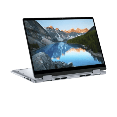 Laptop with mountain lake landscape on screen, modern technology, digital device, scenic nature display, high-resolution screen, portable computing in South Africa, InfoplayNet technology innovations, affordable tech solutions.