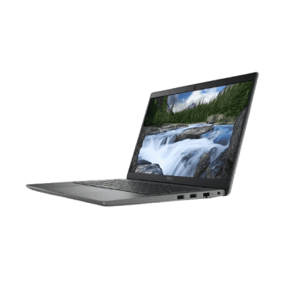 Laptop with river landscape on screen, modern technology, sleek design, portable device, digital workspace, remote work, high-quality display, technology innovation, product for business and entertainment.