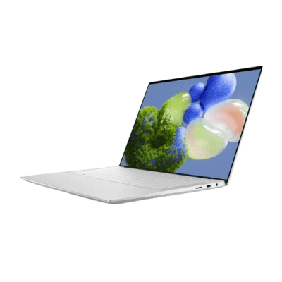 High-performance laptop with vibrant display showing abstract colorful balloons and greenery, symbolizing innovation and affordability in technology solutions.